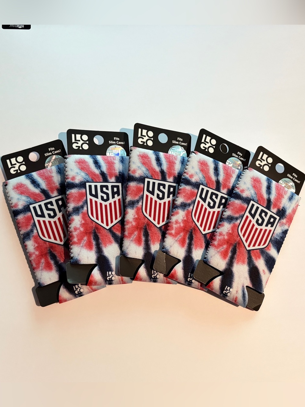 USA Tie-Dye Slim Can Koozie - Red White Blue - Lots of 5
